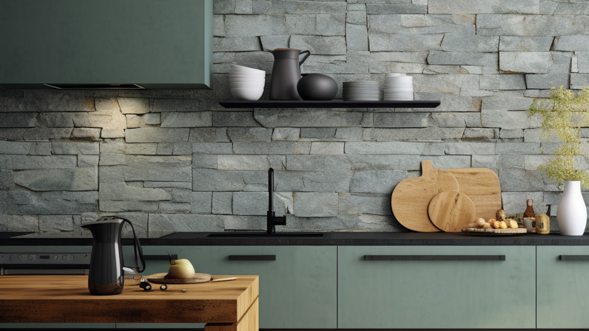 murs de pierres dans une cuisine