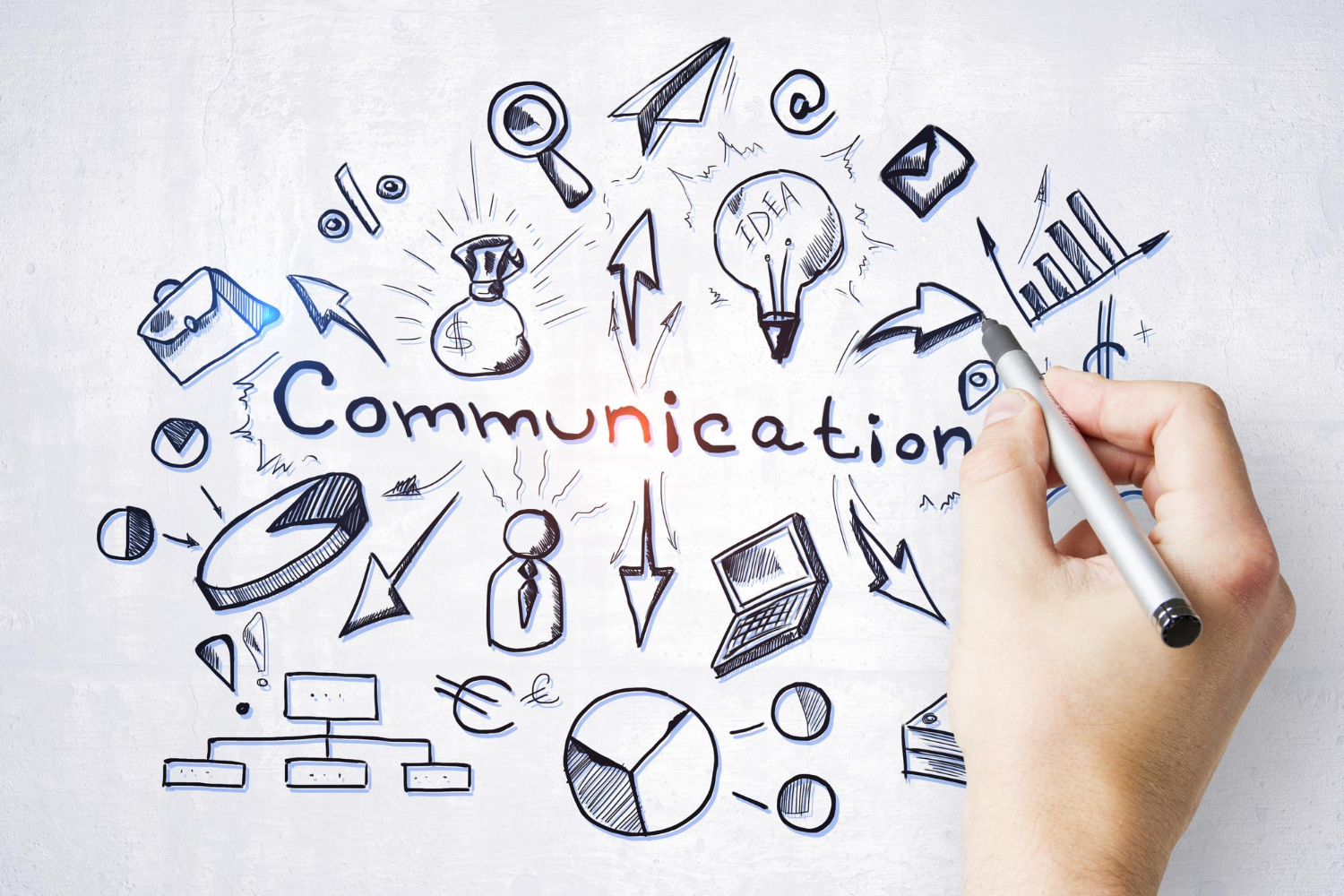 Plan de communication dessiné à la main avec un stylo